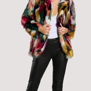 Multicolor Faux Fur Coat